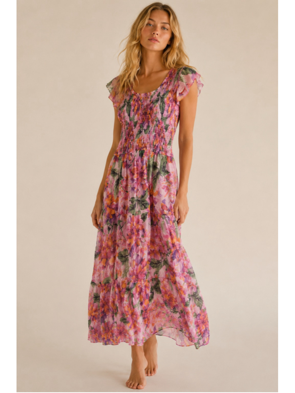 By the River Floral Smocked Maxi Dress Coquette Romantic Boho Feminine Prairie M